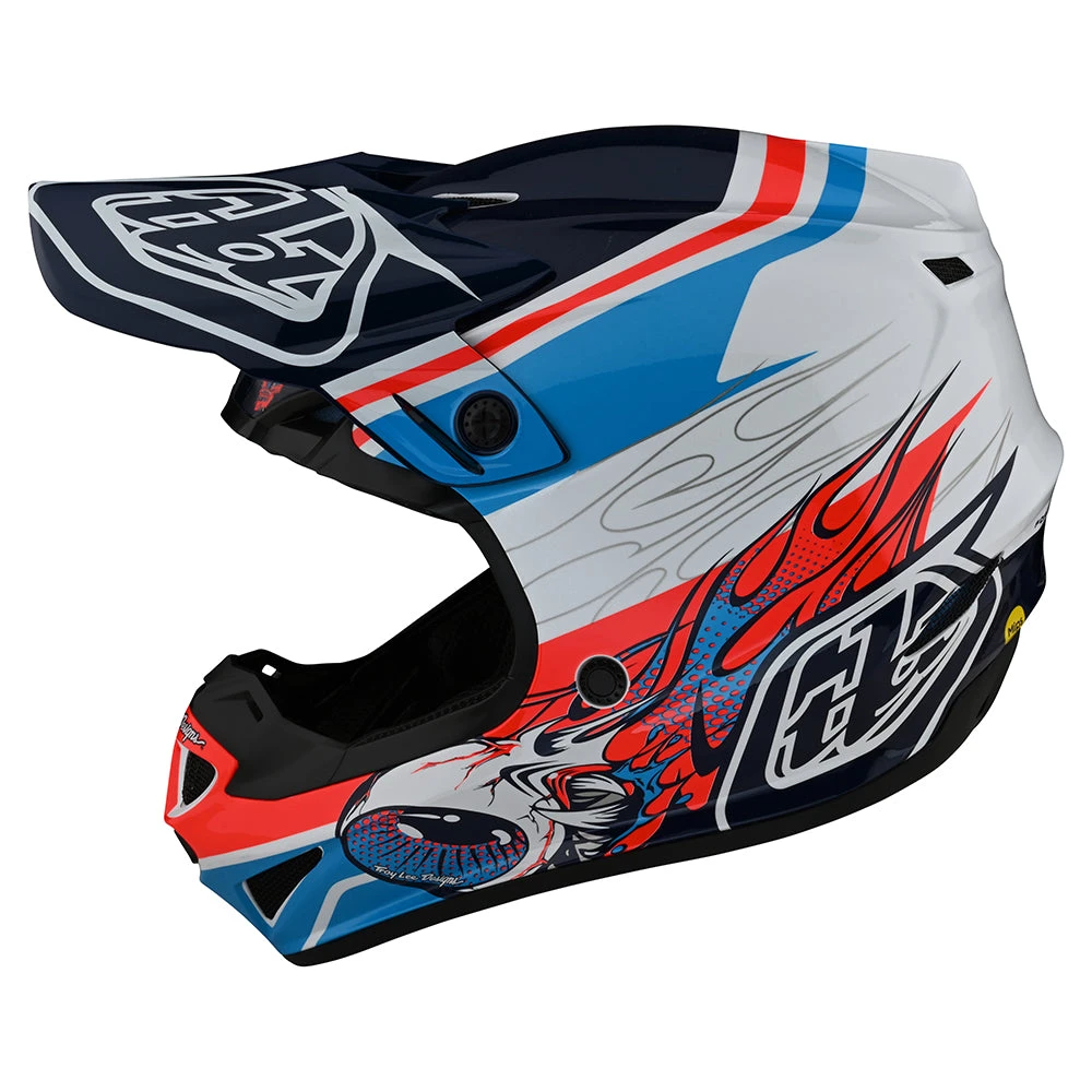 Troy Lee Designs Youth SE4 Polyacrylite Helmet W/MIPS Skooly Blue / Orange - Image 7