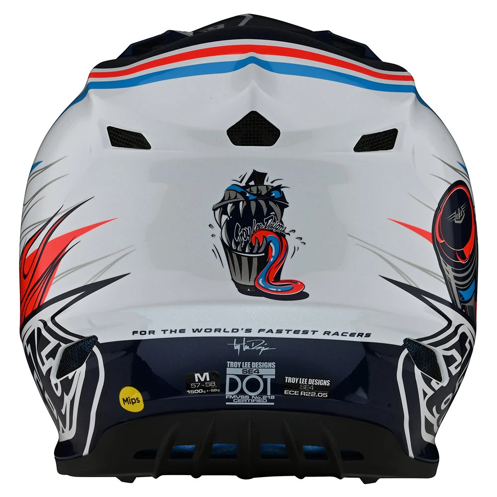 Troy Lee Designs Youth SE4 Polyacrylite Helmet W/MIPS Skooly Blue / Orange - Image 5