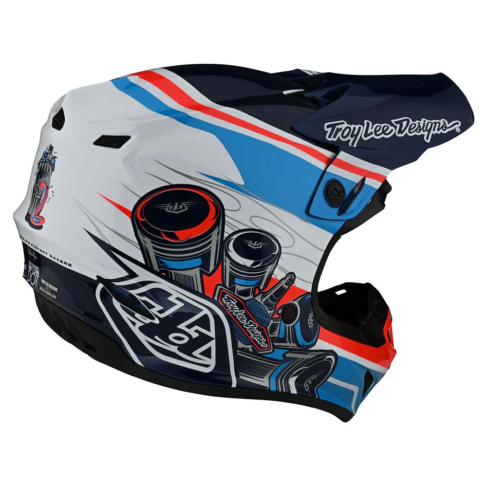Troy Lee Designs Youth SE4 Polyacrylite Helmet W/MIPS Skooly Blue / Orange - Image 4
