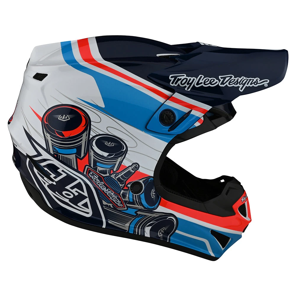 Troy Lee Designs Youth SE4 Polyacrylite Helmet W/MIPS Skooly Blue / Orange - Image 3