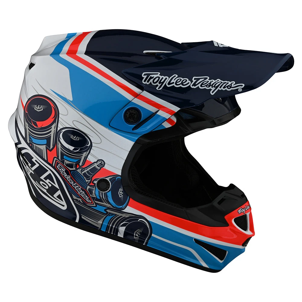 Troy Lee Designs Youth SE4 Polyacrylite Helmet W/MIPS Skooly Blue / Orange - Image 2