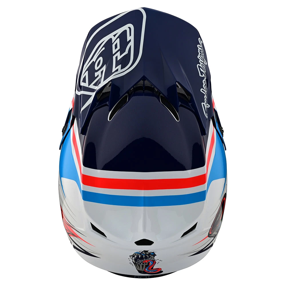 Troy Lee Designs Youth SE4 Polyacrylite Helmet W/MIPS Skooly Blue / Orange - Image 8