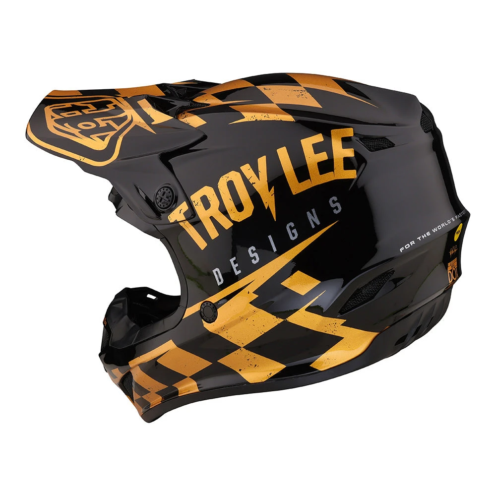 Troy Lee Designs Youth SE4 Polyacrylite Helmet W/MIPS Race Shop Black / Gold - Image 2
