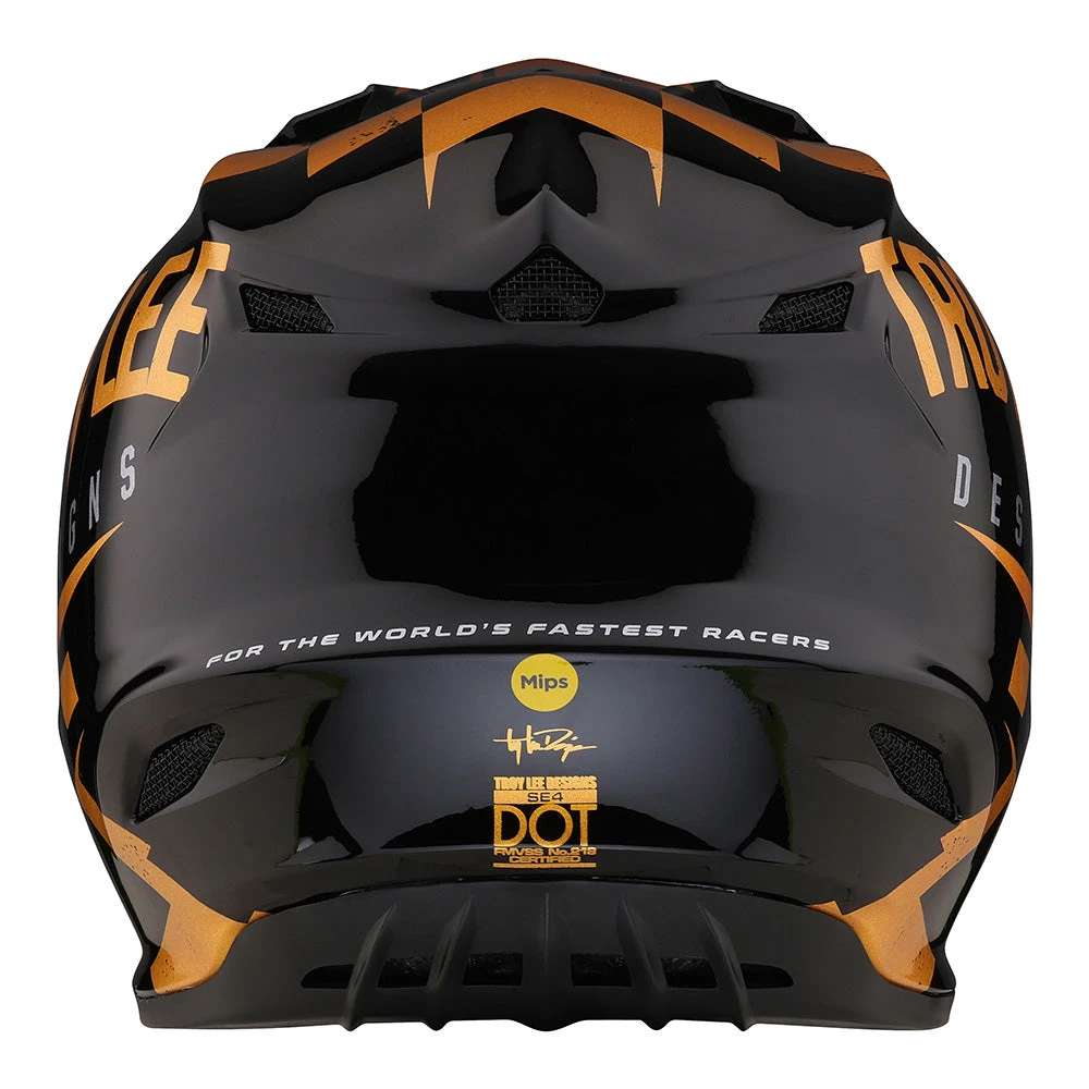 Troy Lee Designs Youth SE4 Polyacrylite Helmet W/MIPS Race Shop Black / Gold - Image 3