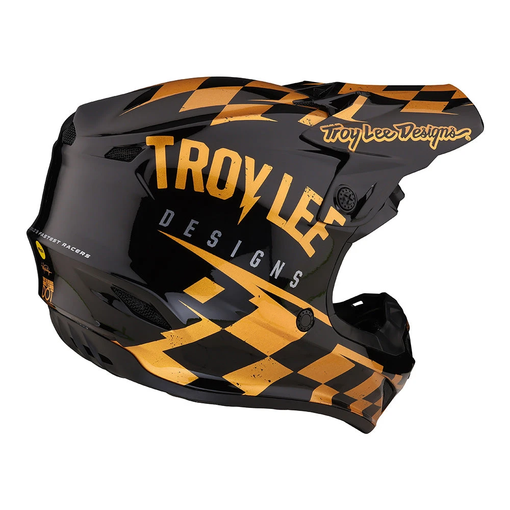 Troy Lee Designs Youth SE4 Polyacrylite Helmet W/MIPS Race Shop Black / Gold - Image 4