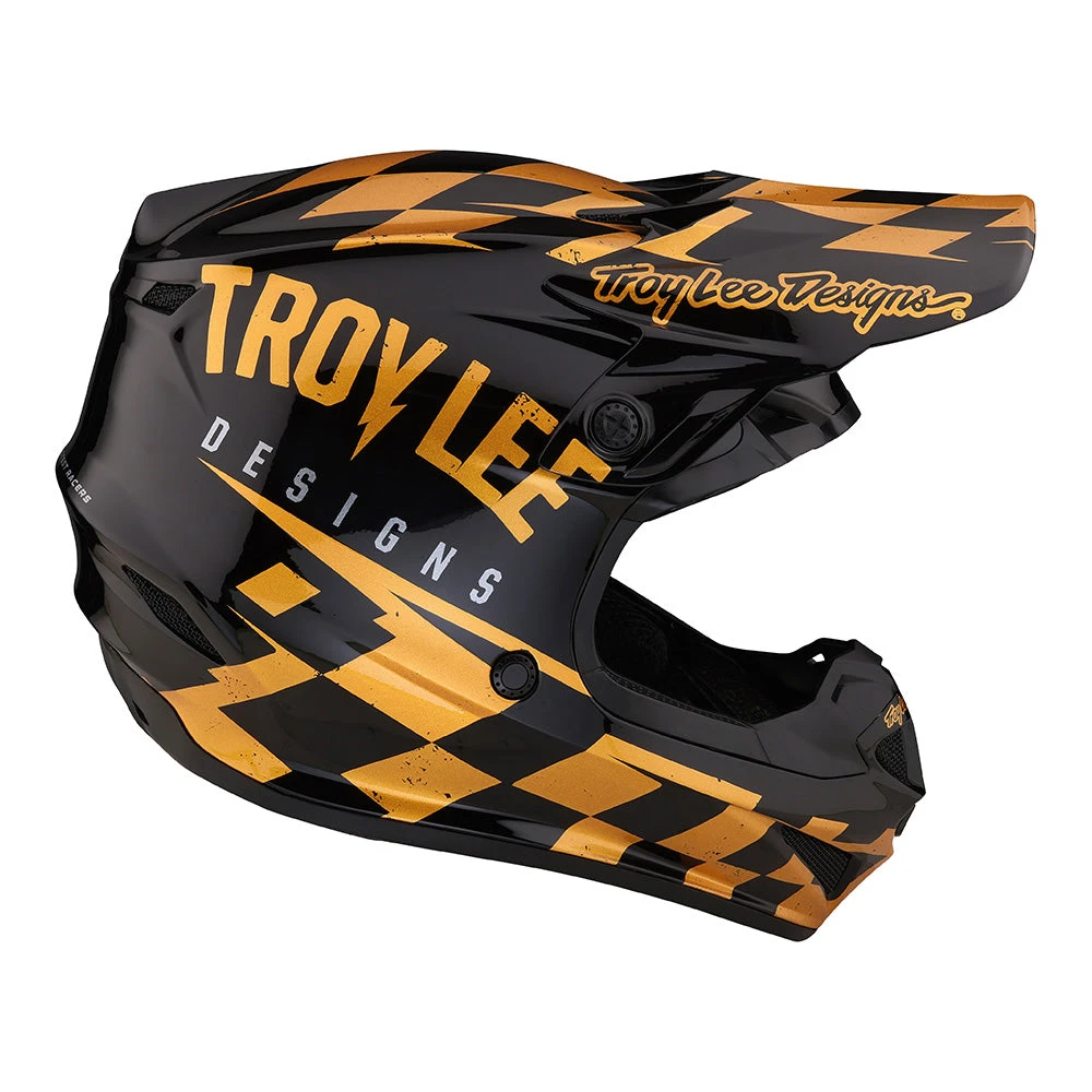Troy Lee Designs Youth SE4 Polyacrylite Helmet W/MIPS Race Shop Black / Gold - Image 5