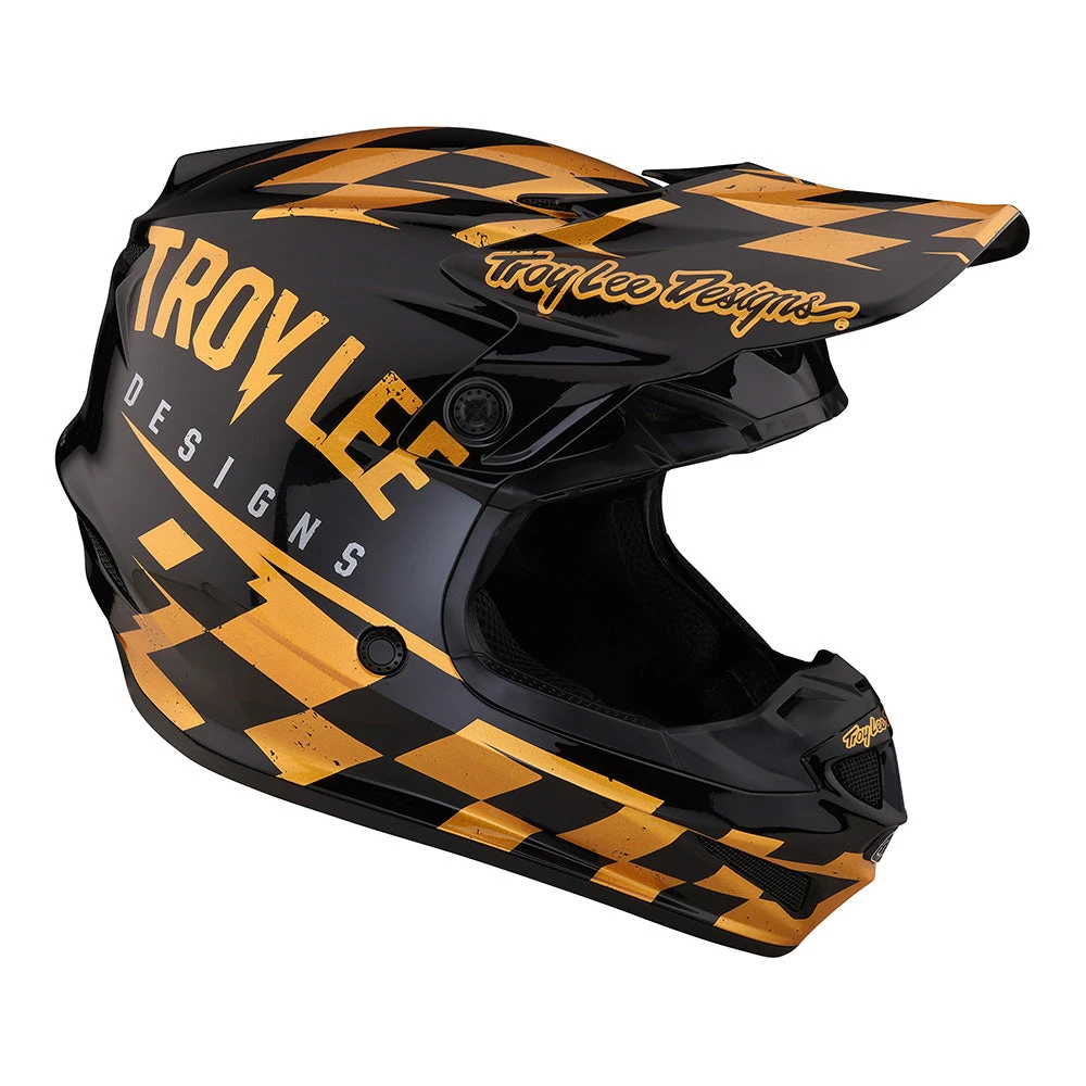 Troy Lee Designs Youth SE4 Polyacrylite Helmet W/MIPS Race Shop Black / Gold - Image 6